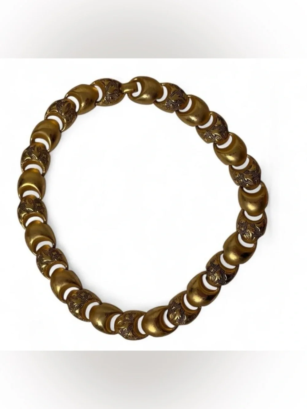 Vintage Gold Tone Link Choker Necklace 18” Chunky 80s Statement Floral Retro